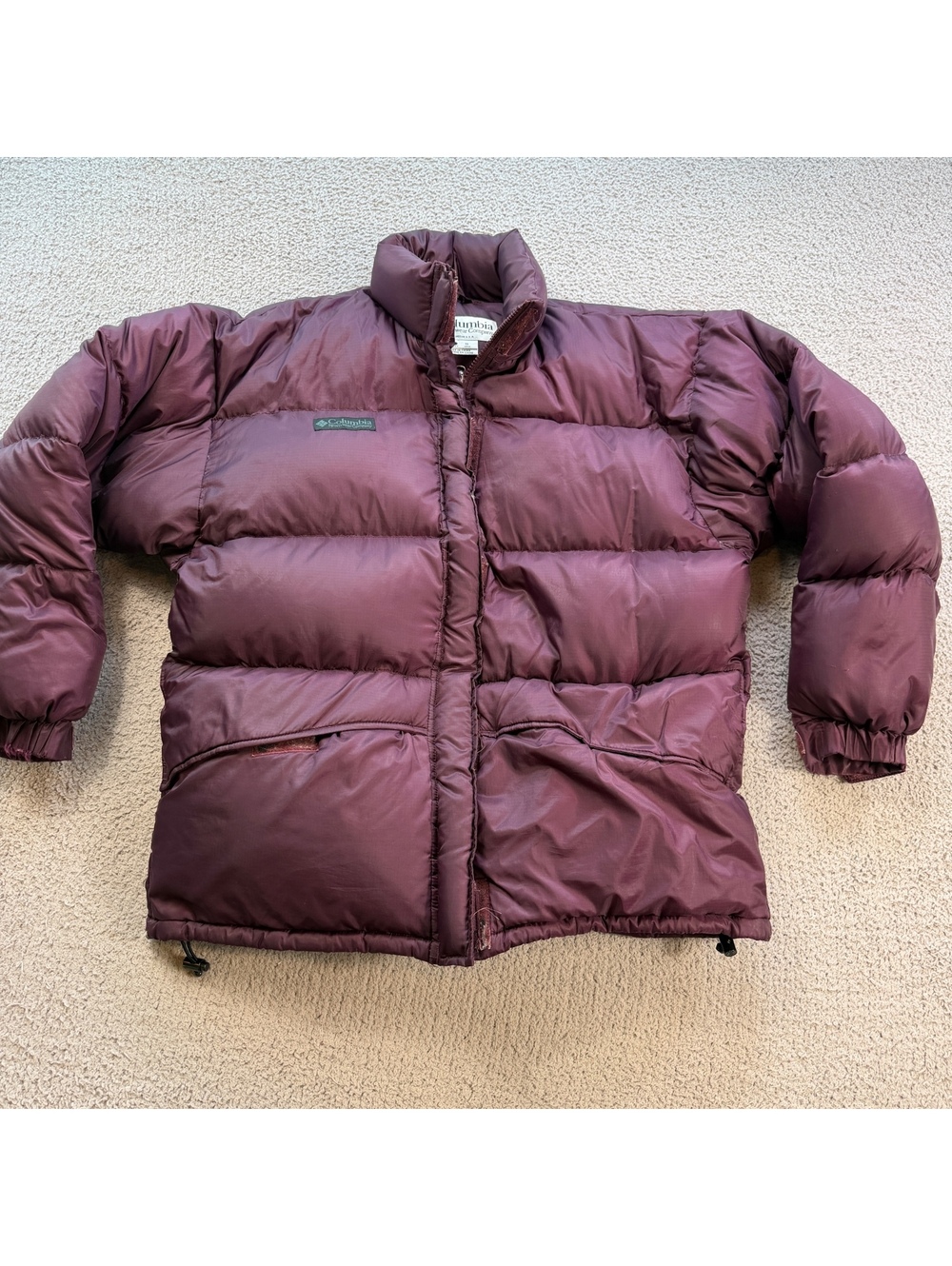 Vintage 90s Columbia Burgundy Goose Down Puffer Jacket Women’s L Oversized Japan
